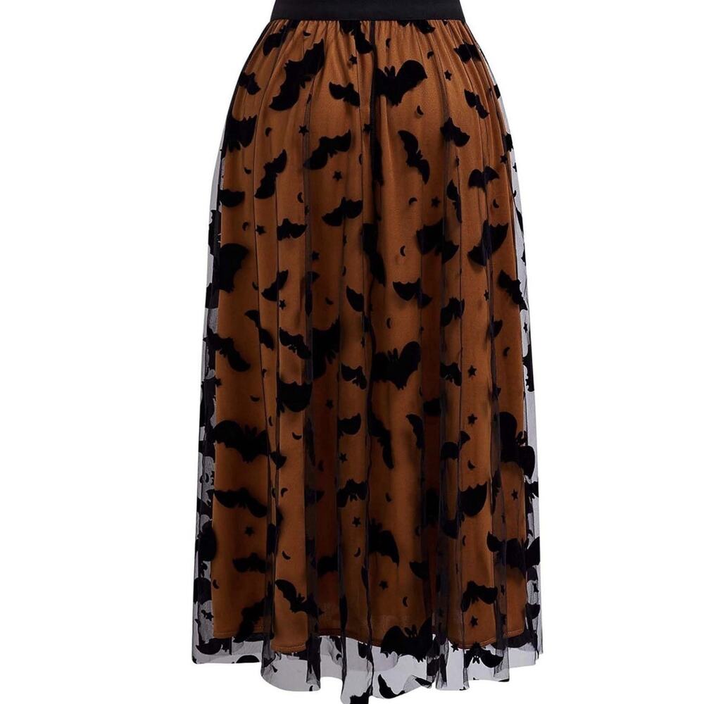 Chicwish Tulle Tutu Skirt Velvet Bats Elastic Waist Halloween Orange Women’s L